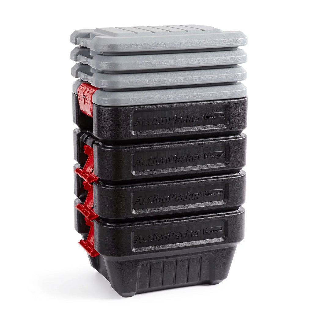 Rubbermaid 8 Gallon Lockable Latch Plastic Storage Container Box (4 Pack)
