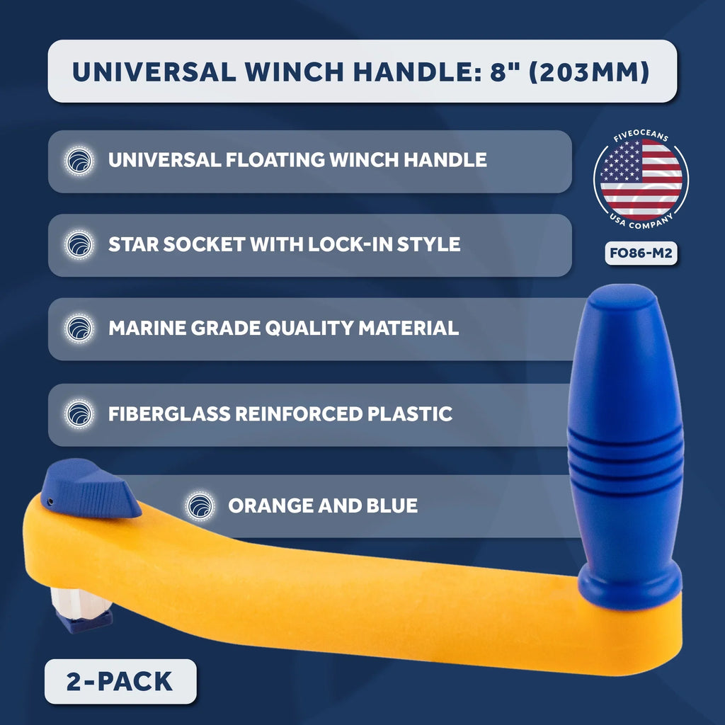 Five Oceans 8" Sailvessel Winch Handle, 2-Pack Universal Floating Winch Handle, Lock�in Mechanism, Orange and Blue, Lightweight and Strong, Fiberglass Reinforced Plastic - -