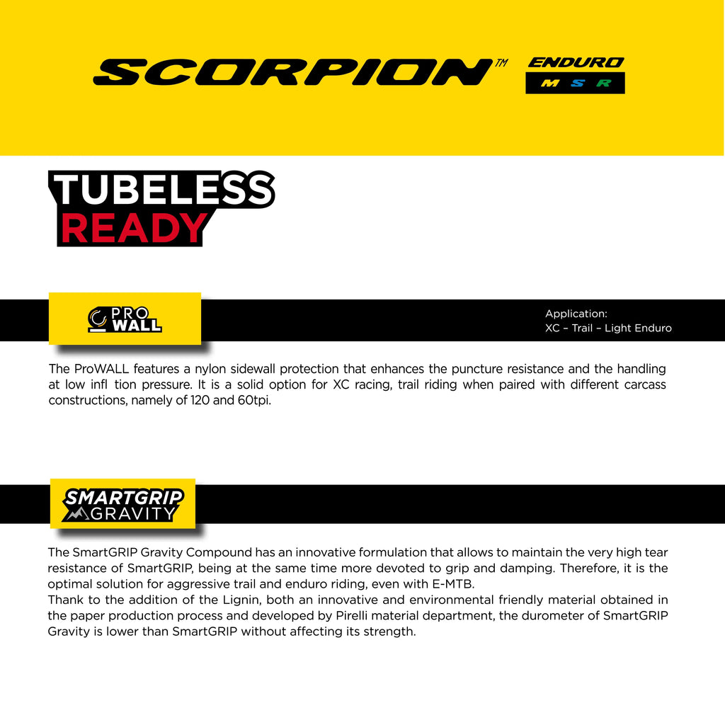 Pirelli Scorpion Enduro  Classic 29" x 2.4 Mountain Bicycle Tire Unmatched Grip and Reliability for Extreme Enduro Riding Tubeless Ready Clincher  Enhanced ProWall  Casing + SmarTUBE 23/32-622