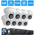 16 Channel 4K 8MP PoE Security Camera System, -Human-Detection, 16CH 8MP  with 4TB  for 24/7 Recording, 8pcs Commercial 4K PoE  Cameras Wired with Audio, 2-Storage-Bay