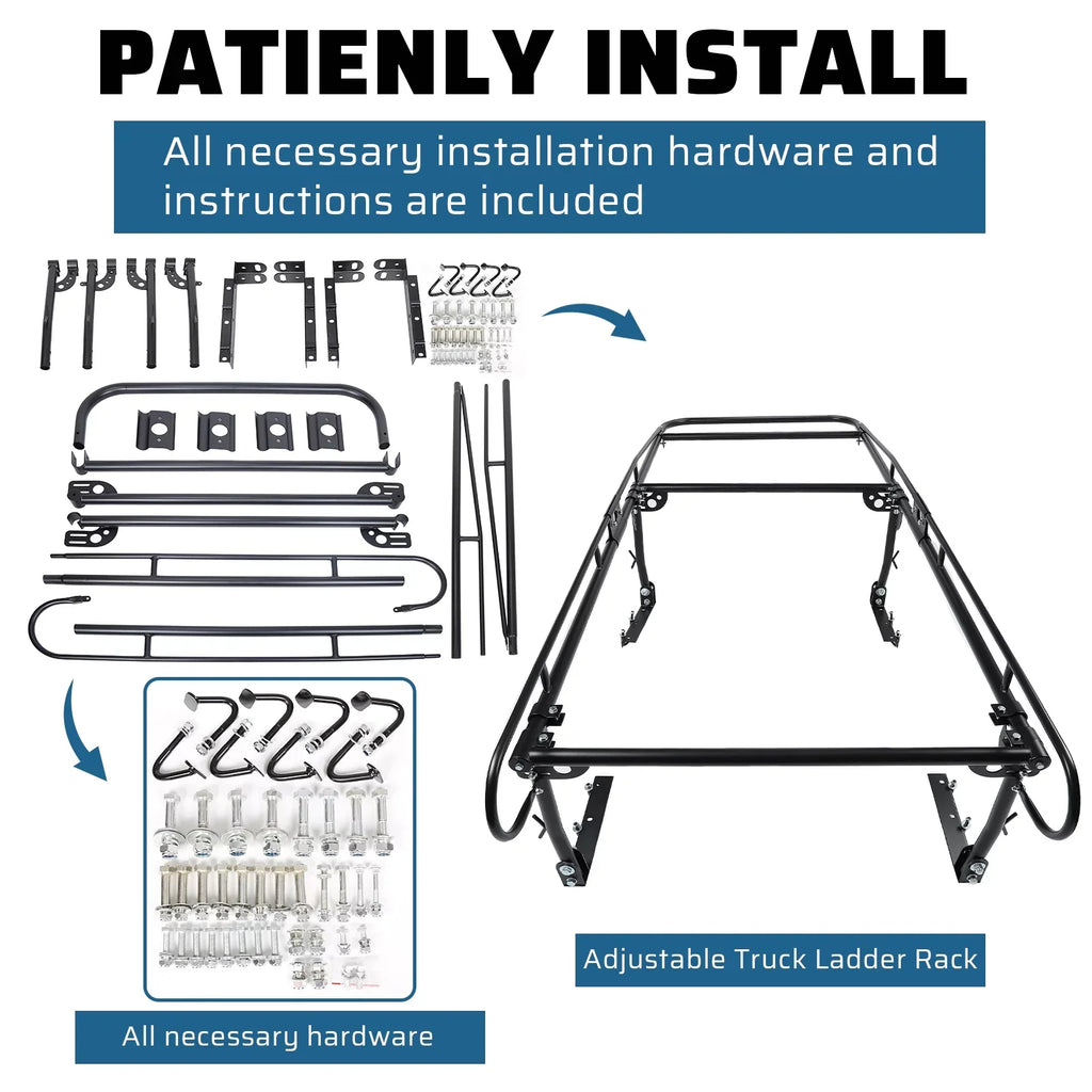 60" Over-Cab Truck Rack 1000 Lbs Adjustable Truck Ladder Rack Pickup Lumber Utility Kayak Rack Full Size