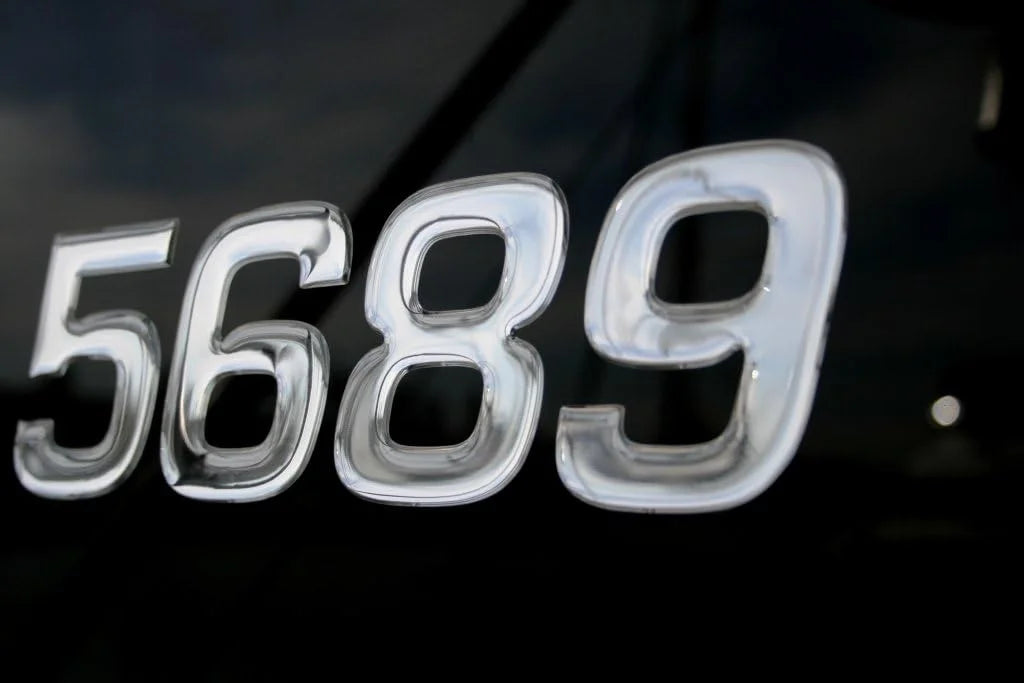 Boat & Jetski Registration Numbers - Domed/Raised Decal (16 Pcs) Plain Chrome/ Series Font Style