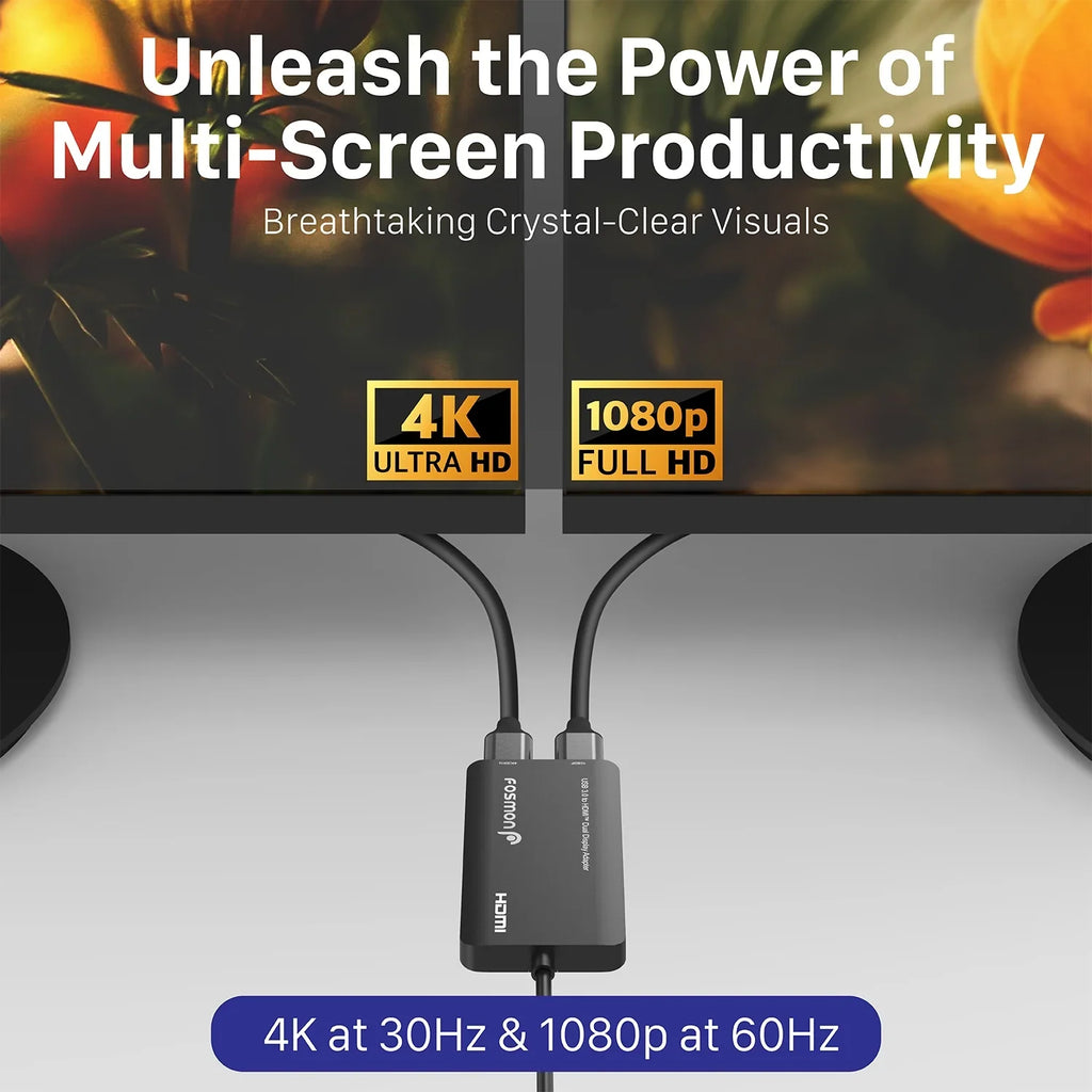 Fosmon  3.0 to  Dual Display Monitors Adapter, Video Graphics Adapter,  2.0 Splitter Support -, -,  4 Thunderbolt 3/4, 4K@30Hz+1080P@60Hz, 6 Monitor Displays for Windows & Mac