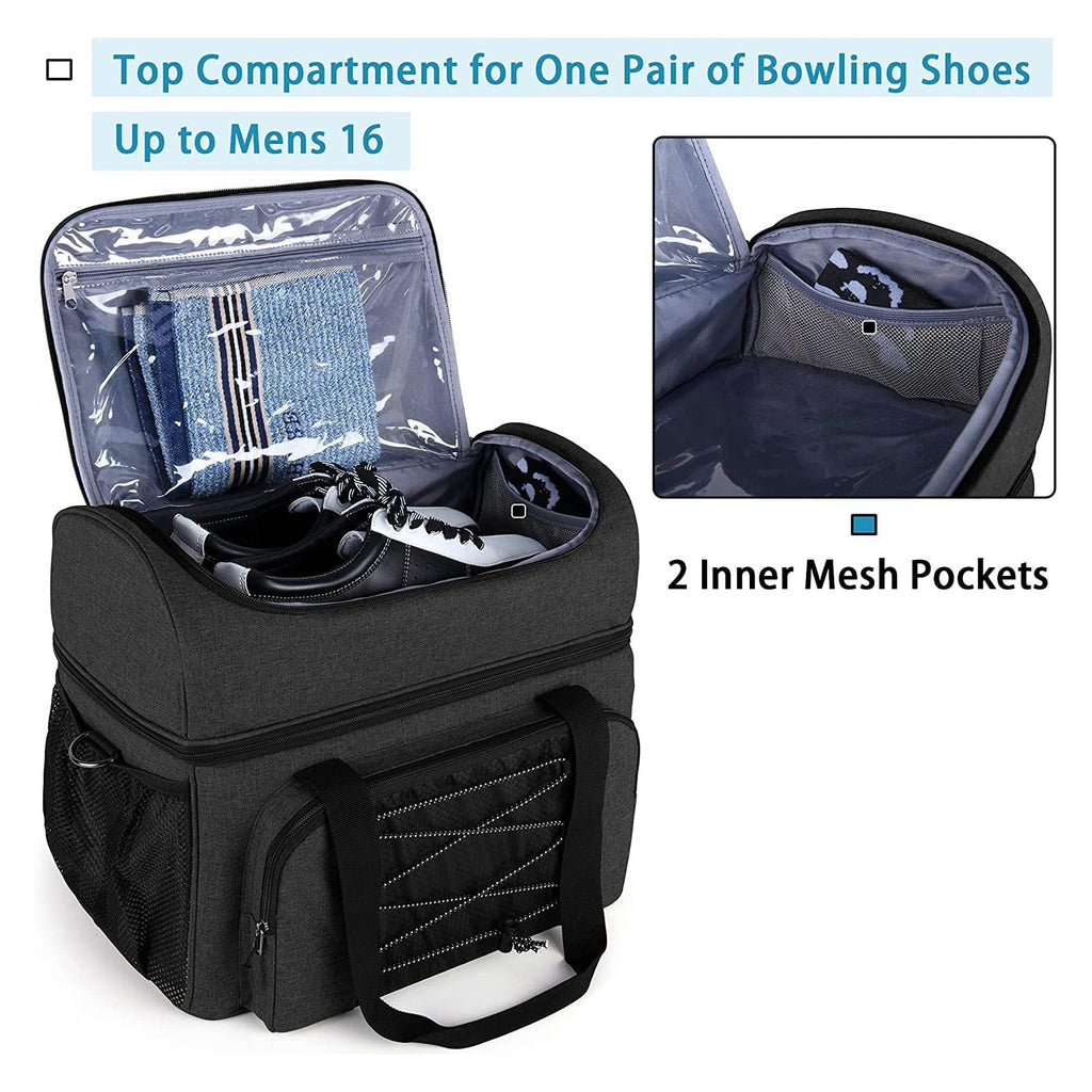 Suzicca Bowling Bag for 2 Balls Portable Bowling Tote Bag with Padded Ball Holder for Double Ball and Pair of Bowling Shoes up to Mens 16