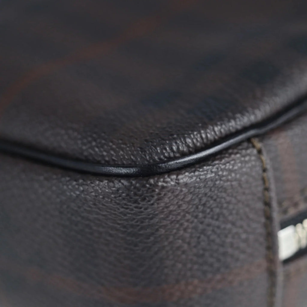 Pre-Owned  Burberry Second Bag  Leather Dark Brown Plaid Clutch (Good)