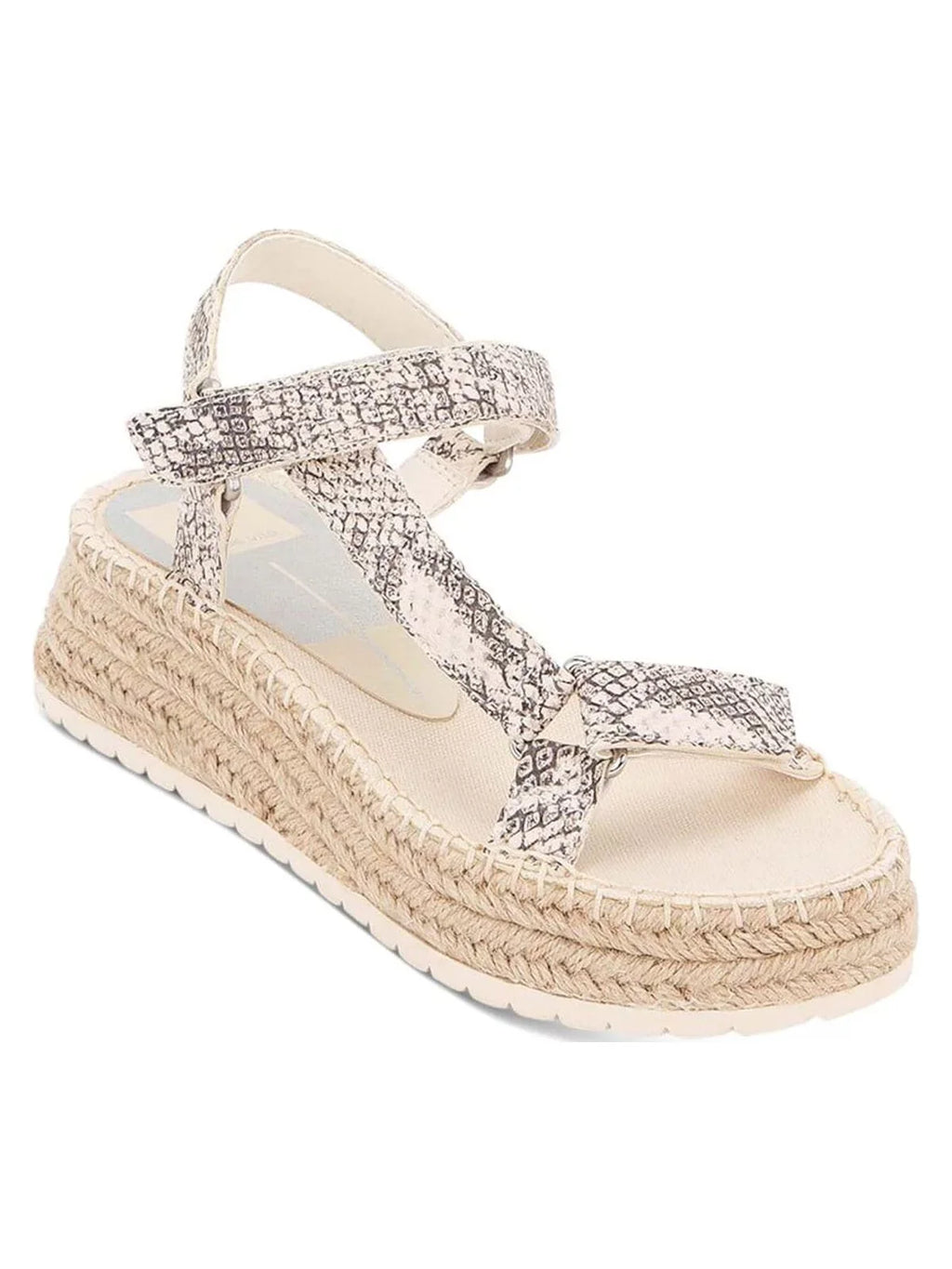 Womens Beige Snakeskin 1" Platform Stitch Detailing Ankle Strap Mano Round Toe Wedge Leather Espadrille Shoes 9.5
