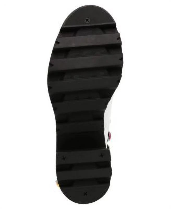 Womens White Gem Accent Strap Pull Tab 1" Platform Goring Padded Jenesis Round Toe Block Heel Moto 7