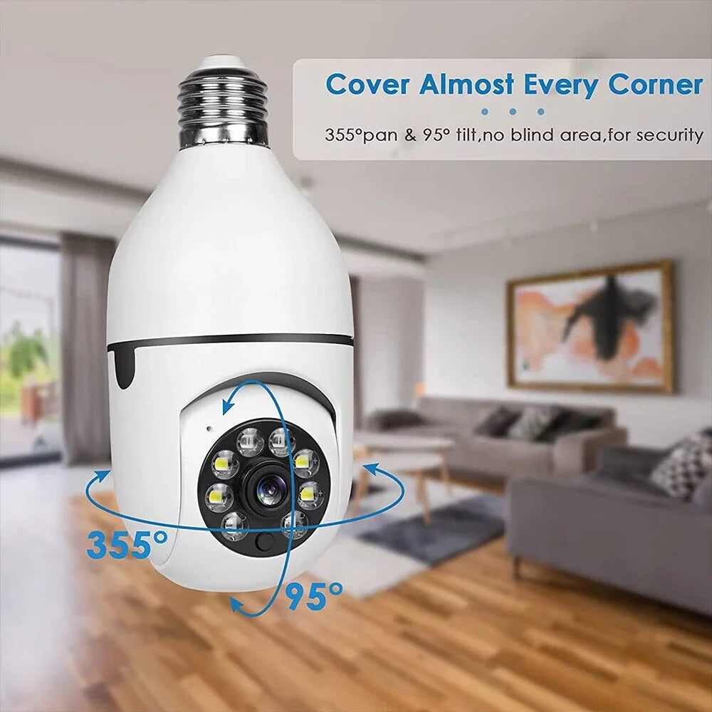 JahyShow 5GHz  Light Bulb Camera, 1080P Home Surveillance Cameras Wireless  with 360 Degree Panoramic View Lens, Night Vision, Remote Viewing, Motion Detection, Two Way Audio (2 Pack)