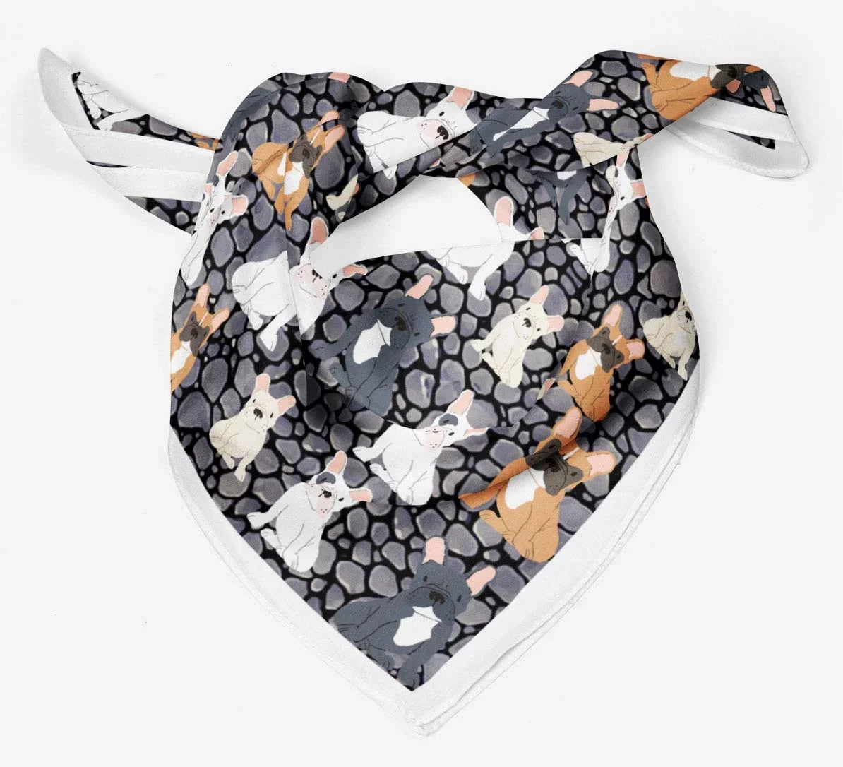 Phagun Grey Dogs Mix Printed Square Pure SilkScarfFor Hair Neck Head Bandanas For Women