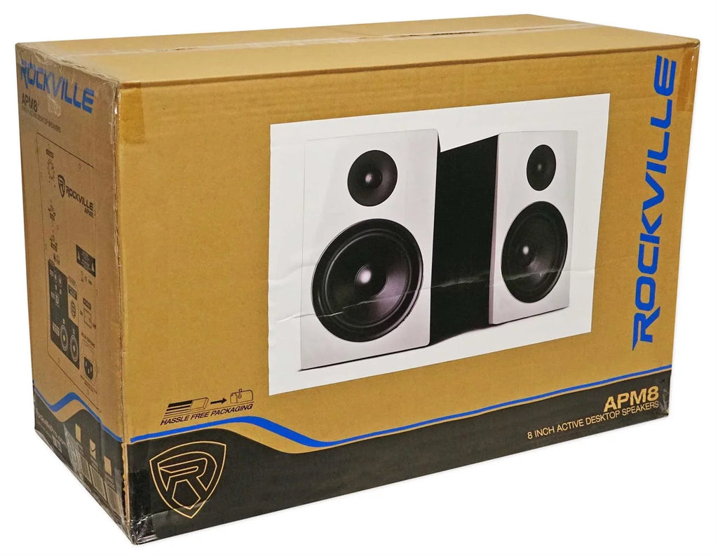 (2) Rockville  8"  Studio Monitor Speakers+28" Black Premium Stands