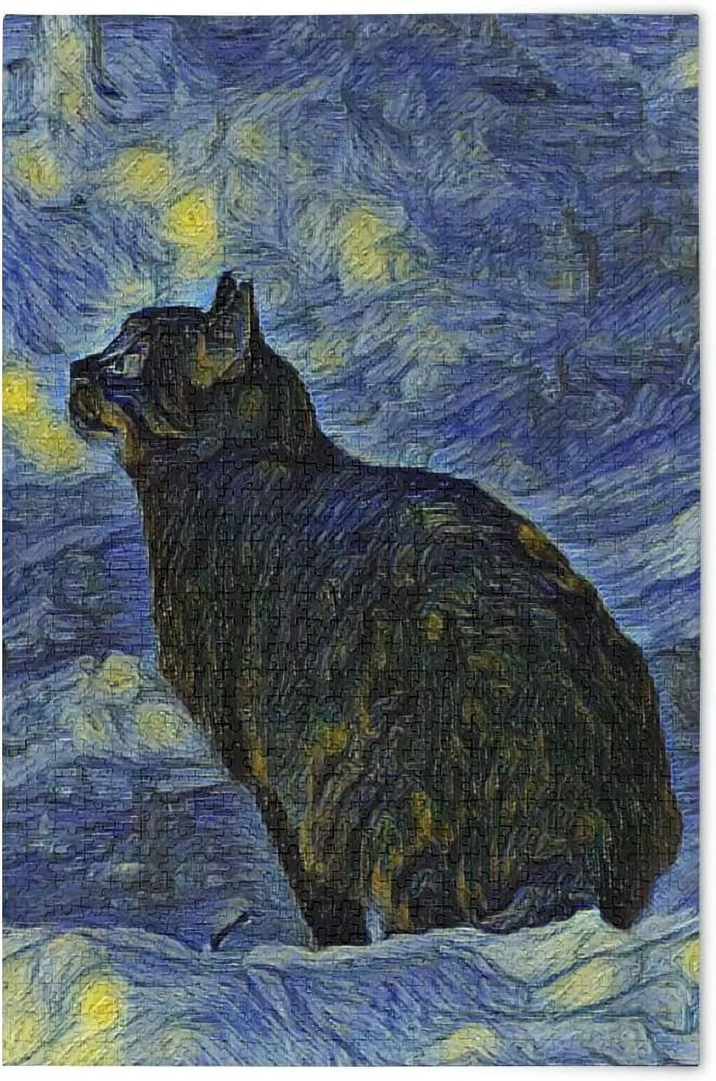 Wellsay Puzzles for Adults 1000 Piece Van Gogh Oil Painting Black Cat Jigsaw Puzzles Kids Educational Intellectual Fun Family Game  Decorative Wall Art Painting for Home