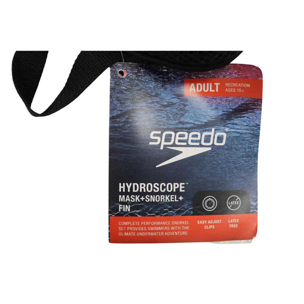 Speedo Adult Hydroscope Mask + Snorkel + Fin Set w/Carry Bag / Shoe Size 9-13