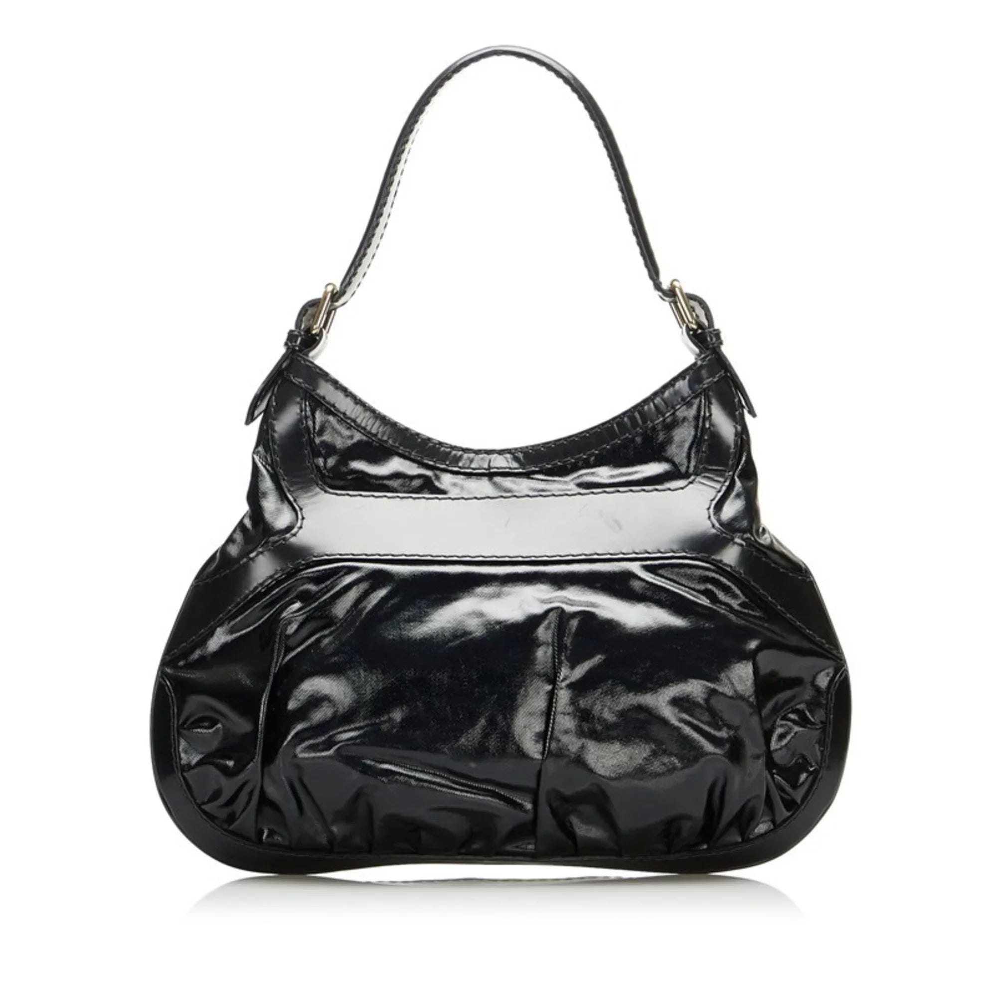 Pre-Owned Gucci Ribbon Handbag Hobo Bag 189885 Black Patent Leather Ladies  (Good)