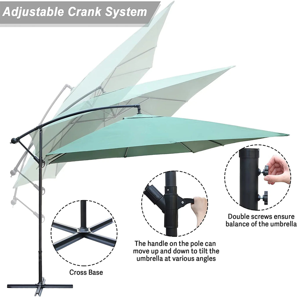10  Patio Offset Umbrella Hanging Outdoor Umbrellas Easy Tilt Adjust Polyester for Backyard, Poolside, Lawn and Garden, Green