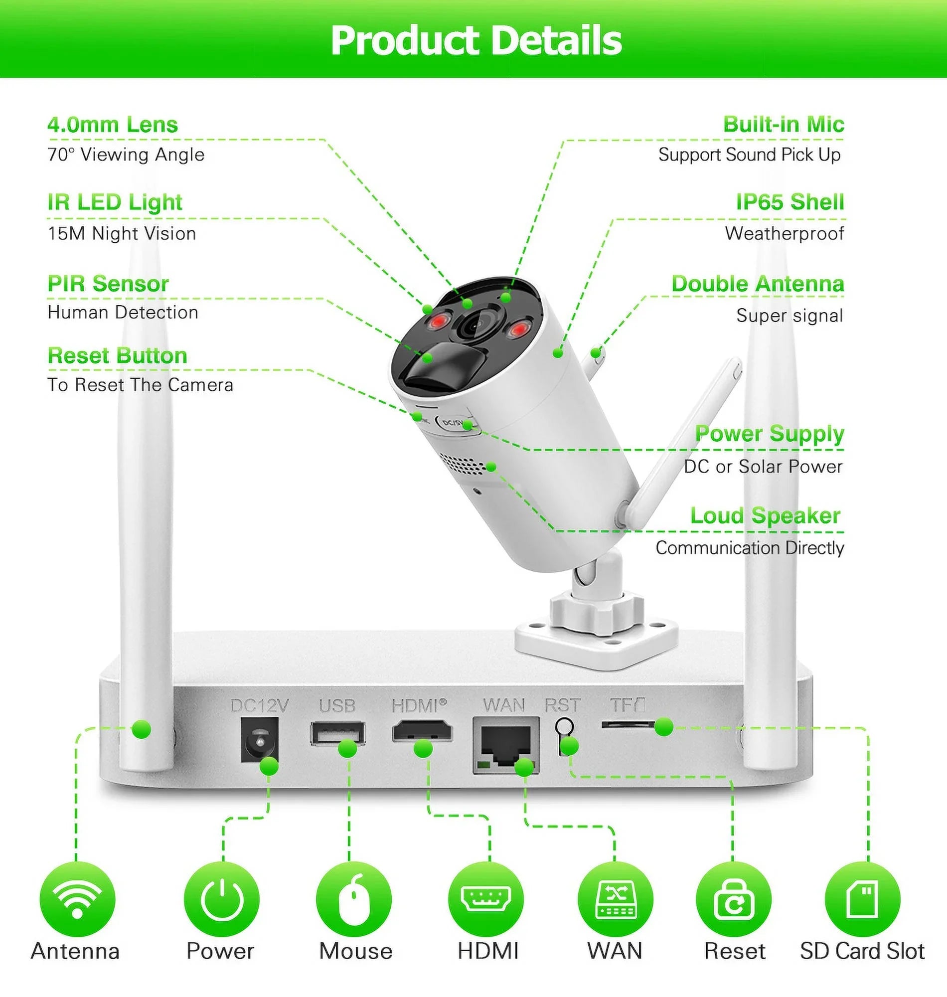 8CH WiFi  System 4Pcs 3MP Battery Camera , 4 Solar Panels ,  2.5inch  Wireless