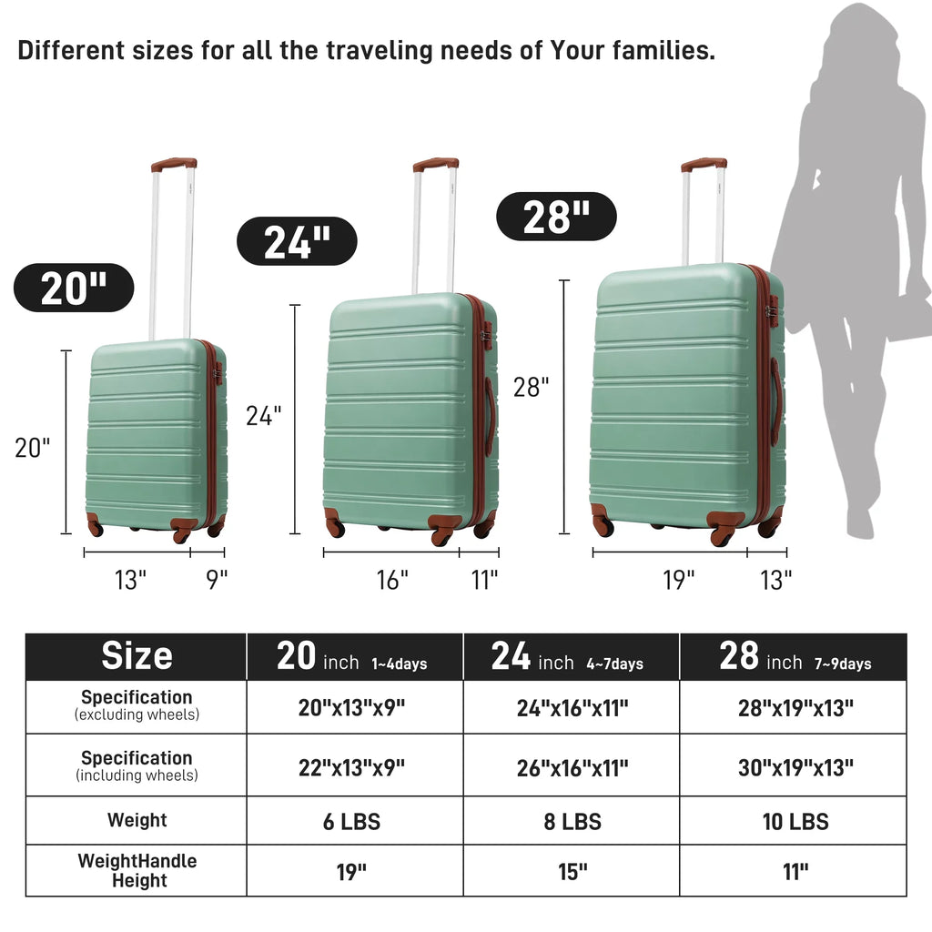 Crtynell 3 Piece Luggage Set Hardside Spinner Suitcase with  Lock 20" 24" 28" Available