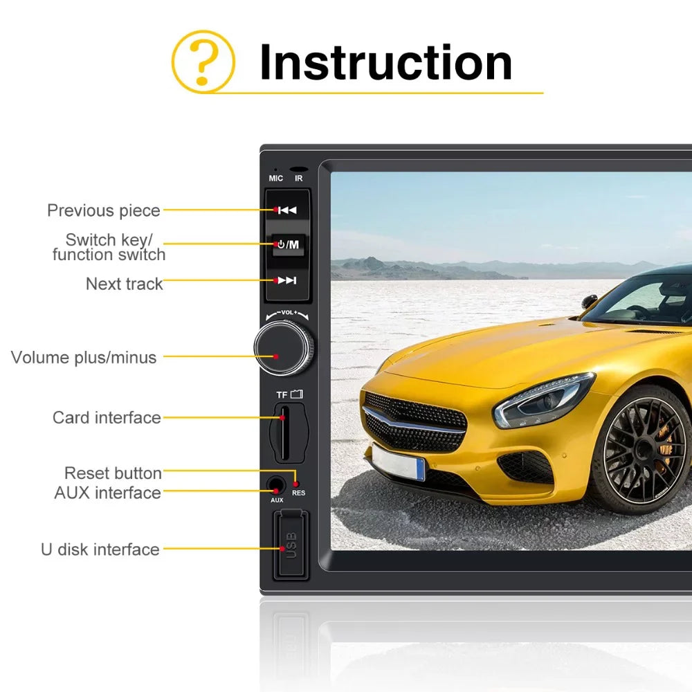 Polarlander Car Stereo Car Audio Double Din 7-inch  Touch Screen Car radio Player with Multimedia     /4/3 mirror link function Bluetooth with 4LED backup camera