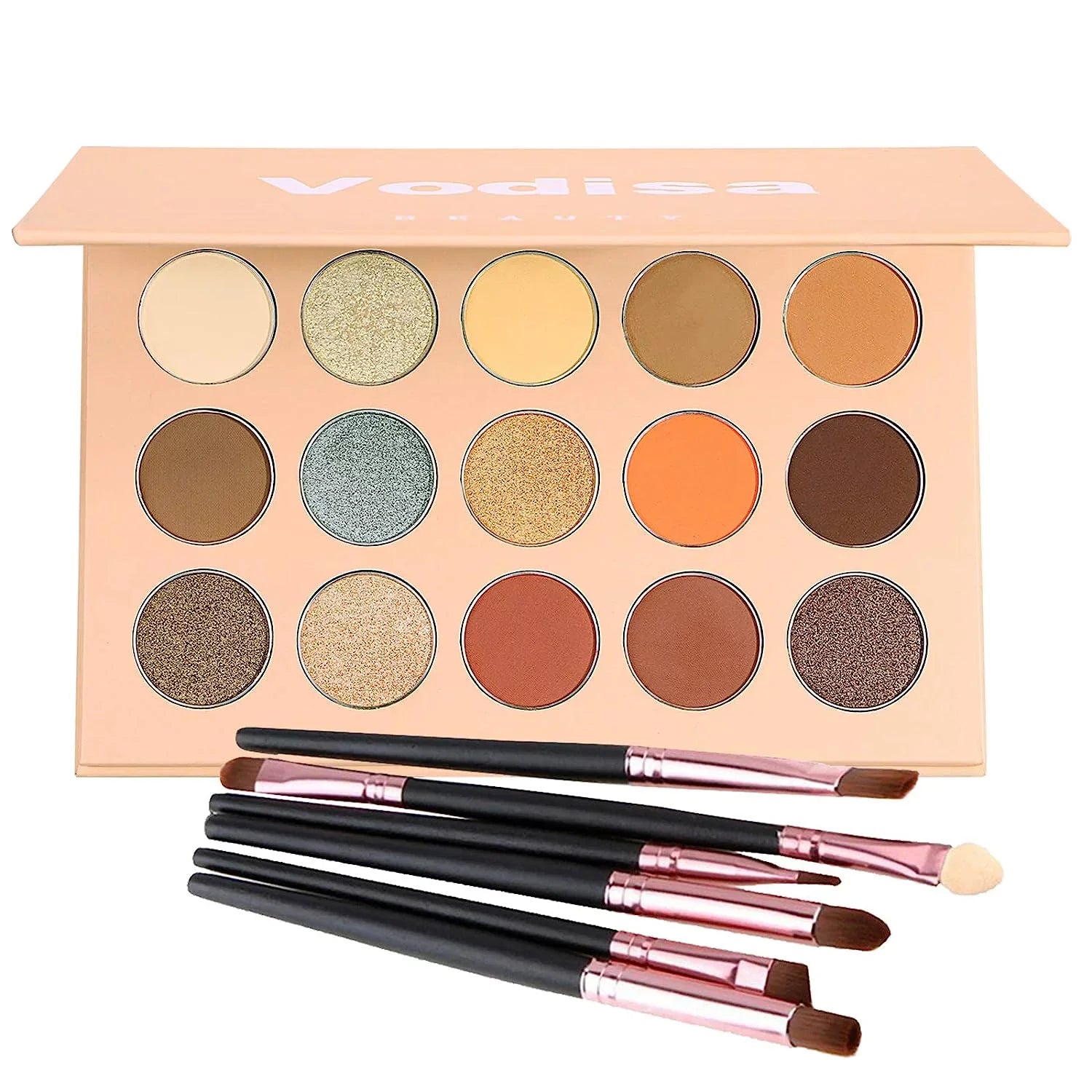 Vodisa Colorful Eyeshadow Palette Matte Shimmer High Pigmented Eyeshadow Pallet 15 Colors Professional Makeup Nudes Warm Natural Long Lasting Waterproof Eye Shadow with Make Up Brushes Set (