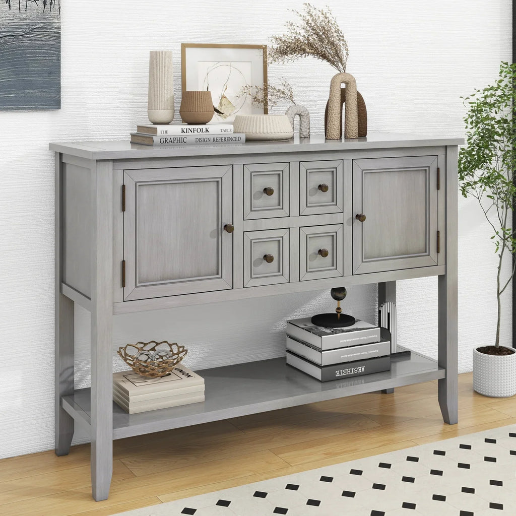 Cambridge Series Ample Storage Vintage Console Table with Four Small Drawers and Bottom Shelf for Living Rooms  Entrances and Kitchens (Espresso     )