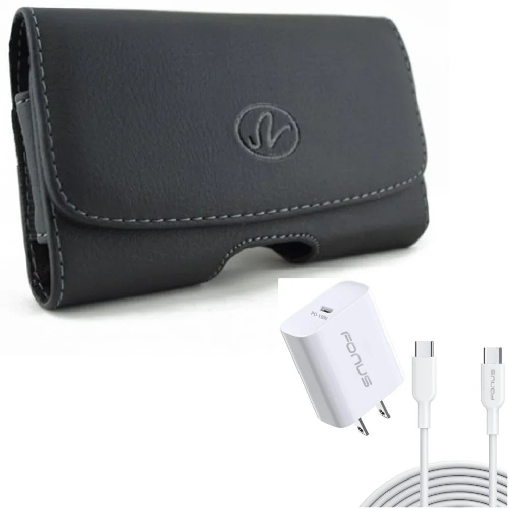 10ft Long Cable Fast Type- 18W  Home Charger w Swivel Leather Case Belt Clip for Samsung Galaxy XCover Pro  Plus  Plus  Plus  Plus  Plus  Plus FieldPro Fan Edition  5G