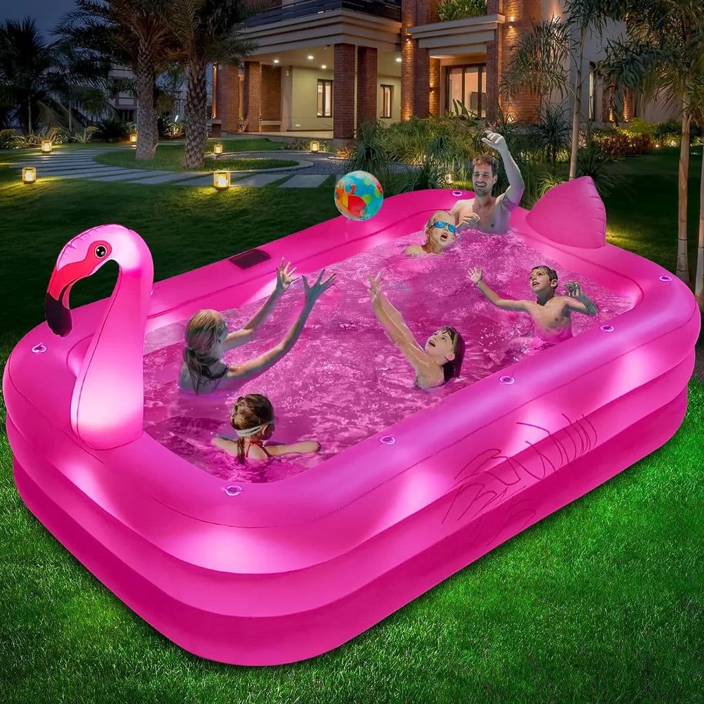 Inflatable Pool with Lights, 2024 Solar Flamingo Swimming Pool for Kids,Adults Inflatable Blow up Pool, Large Kiddie Pool, Durable Thickened 105"x65"x25" Inflatable Family Pool for Backyard,Outdoor