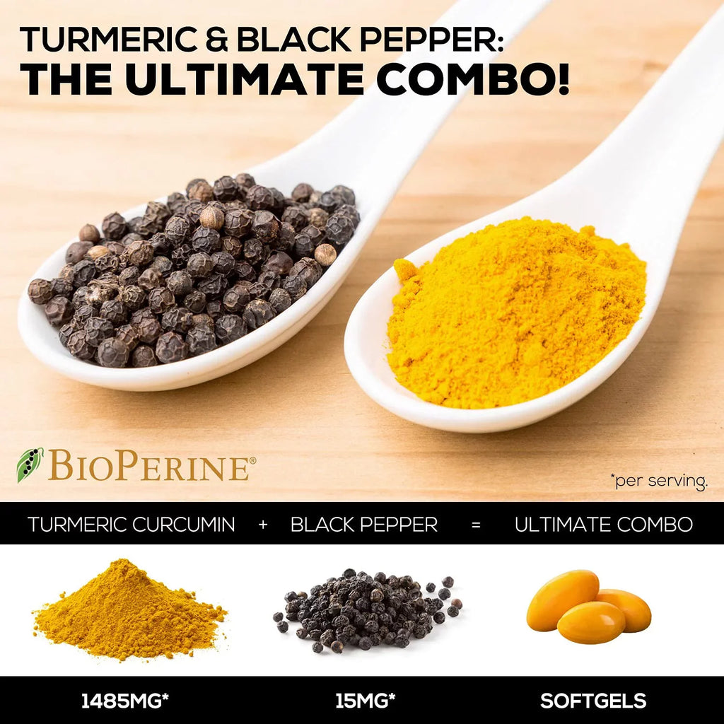 Turmeric Curcumin with BioPerine 95% Standardized Curcuminoids 1500mg Black Pepper Extract for Max Absorption, Premium Joint Support, Nature's Tumeric Herbal Supplement, Non-, Vegan - 120 Capsules