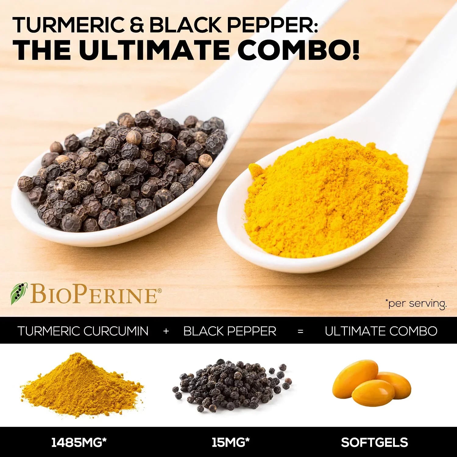 Turmeric Curcumin with BioPerine 95% Standardized Curcuminoids 1500mg Black Pepper Extract for Max Absorption, Premium Joint Support, Nature's Tumeric Herbal Supplement, Non-, Vegan - 120 Capsules