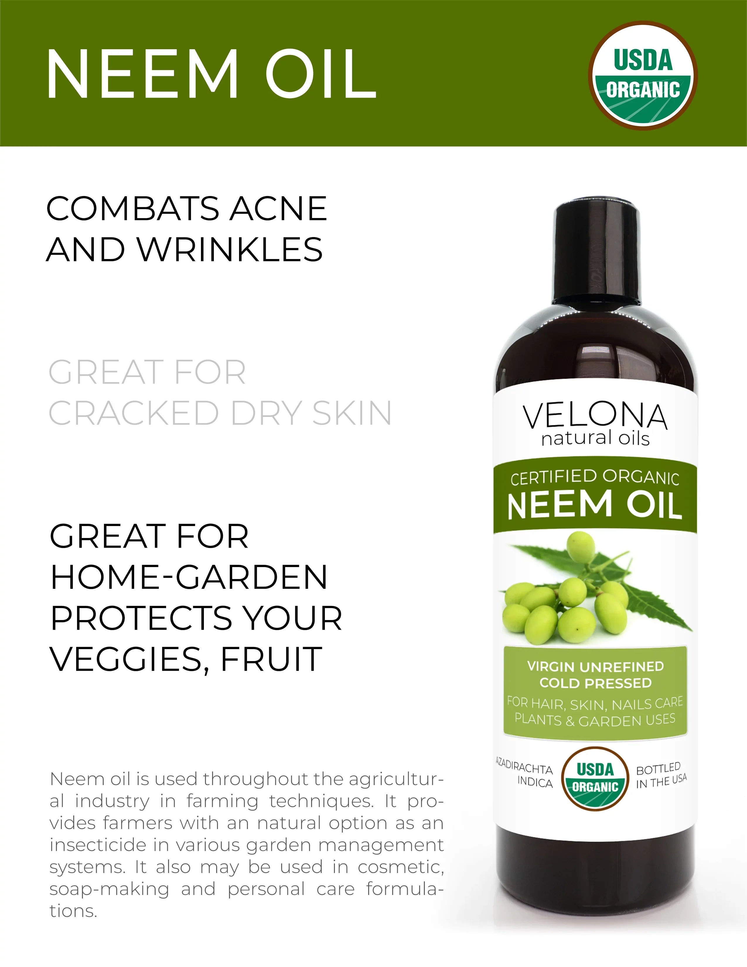 Velona Neem Oil  Certified Organic - 7 lb | 100% Pure and Natural Carrier Oil | Virgin, Unrefined, Cold Pressed | Hair, Body and Skin Care | Use Today - Enjoy Results