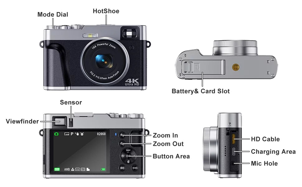 4K Digital Camera for Photography Autofocus 48MP 4K Camera for Vlogging YouTube 16X Digital Zoom Video Camera with 32GB  Card
