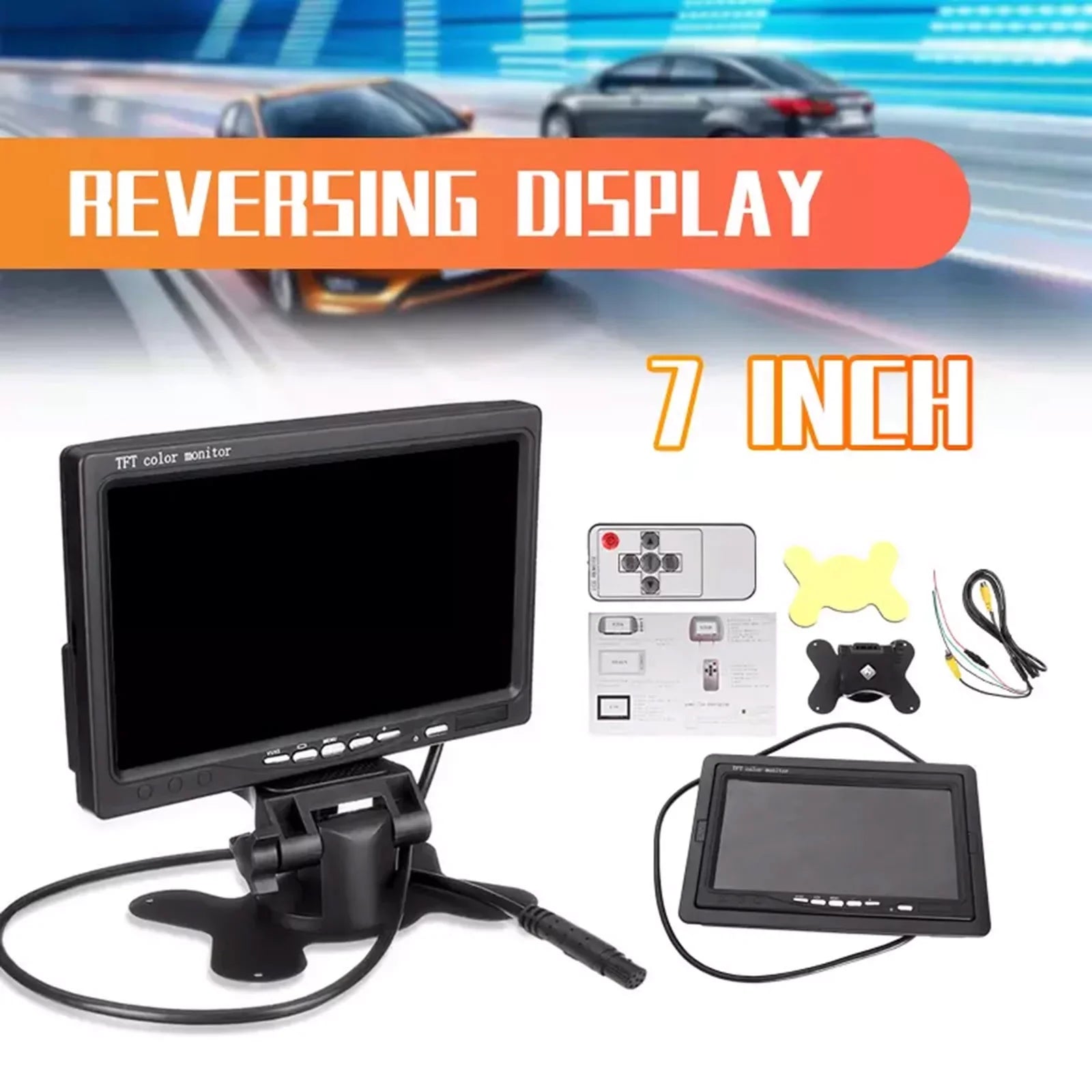 moobody 7 Inch  Monitor Display Screen  Car Screen Monitor  1024x600 Display  Input Built-in Speaker For Trucks Bus  Trailer Reverse Rear View Backup Camera