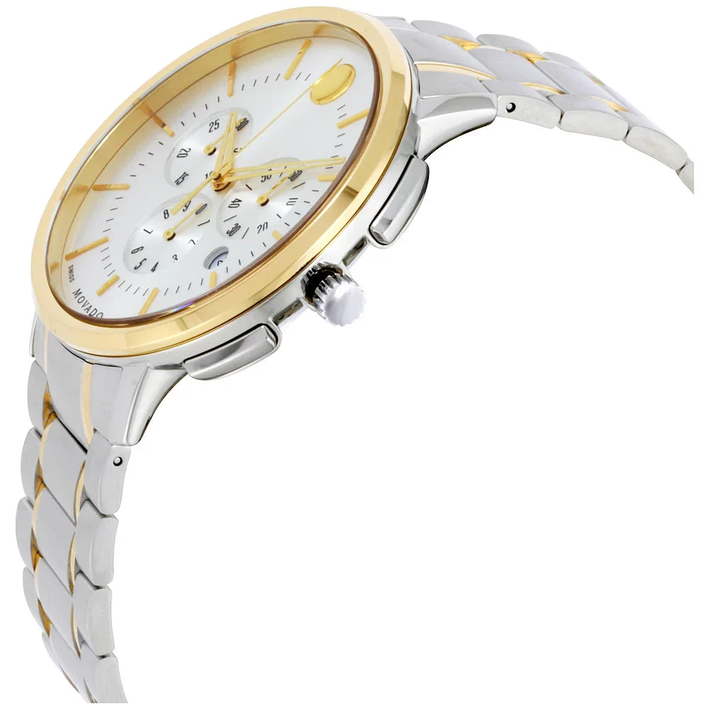 Movado Thin Classic Chronograph Silver Soleil Dial Two-tone Stainless Steel Mens Watch 0606887
