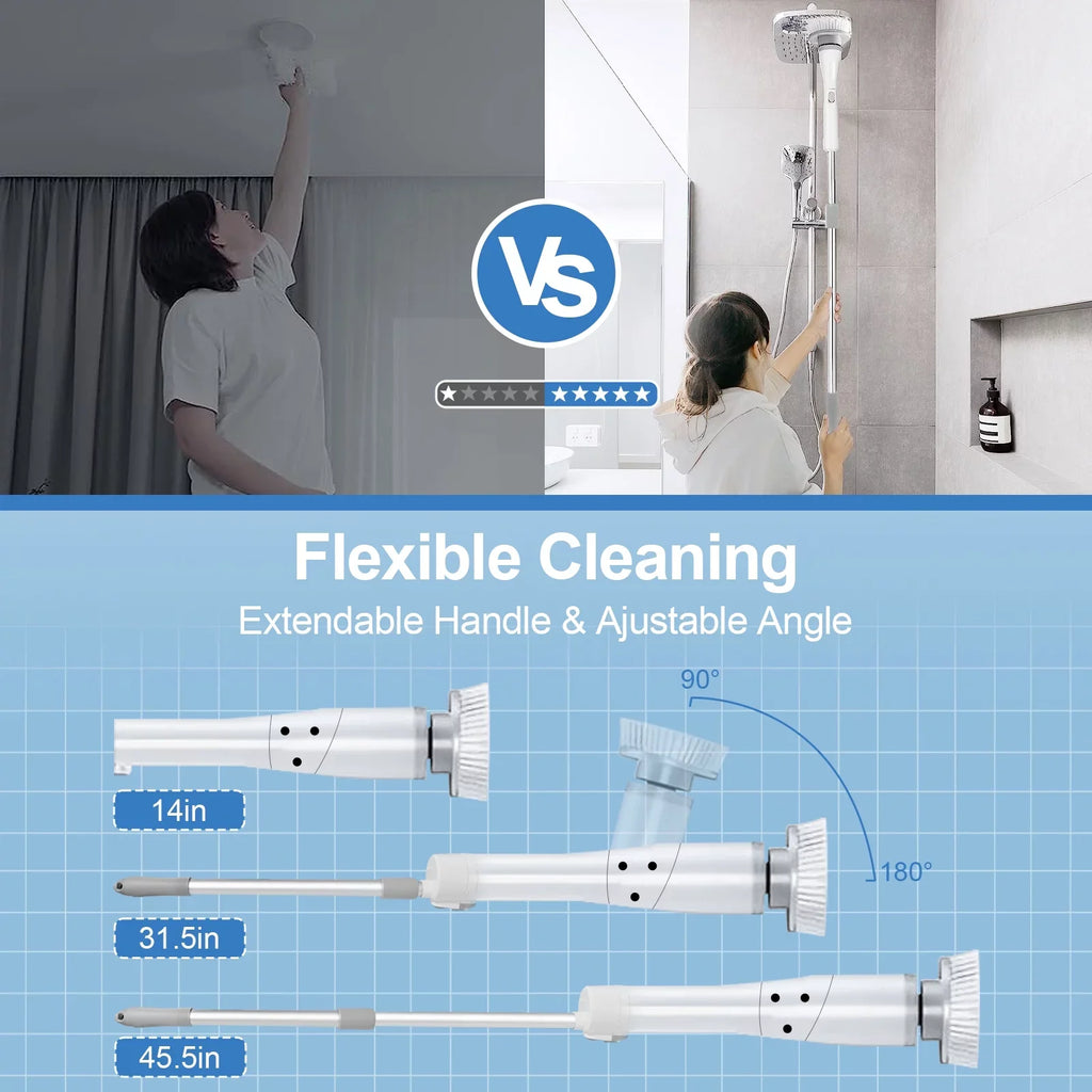 Fixdono Electric Spin Scrubber, 6 Replaceable Cleaning Heads Cordless Cleaning Brush, Bathroom Scrubber for Bathtub, Tile, Floor