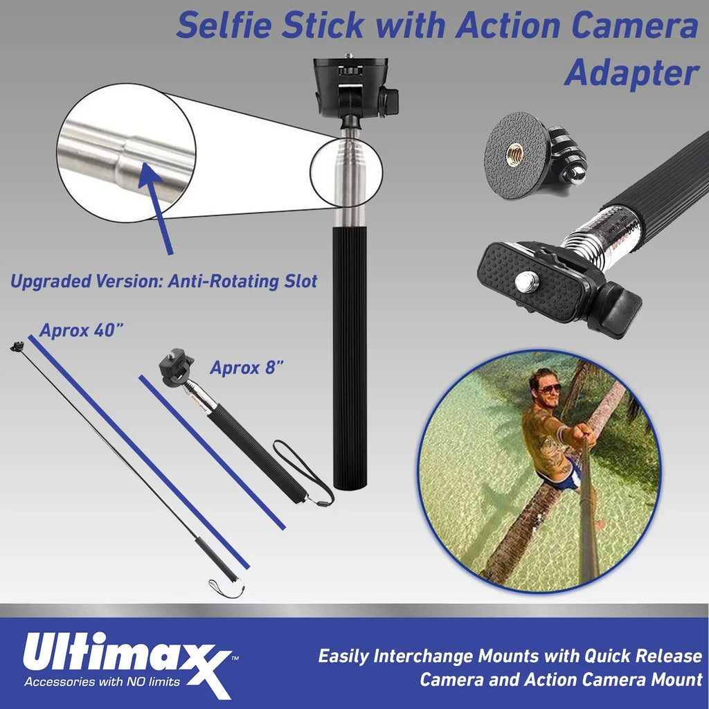Ultimaxx Deluxe Insta360   Action Cam Bundle - Includes: 64GB Extreme Pro microSDXC, 2x Glass Screen Protector, Helmet Mount Kit, Selfie-Stick & Much More (32pc Bundle)