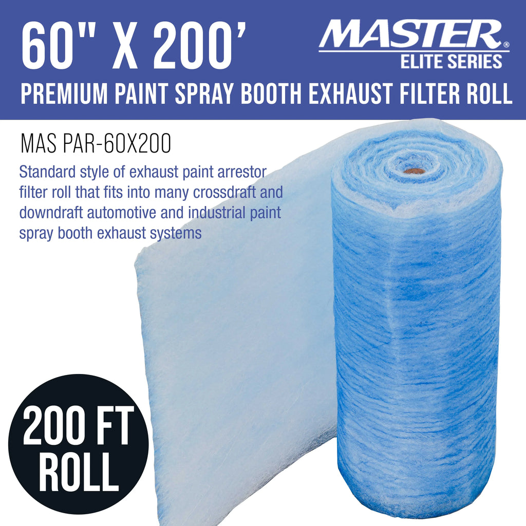 Master Elite Premium Paint Spray Booth Exhaust Filter Roll, 60" x 200' - 18 Gram Heavy-Duty Fiberglass Paint Arrestor - Captures Traps Overspray Paint Particles in Auto Autobody Refinish Booths