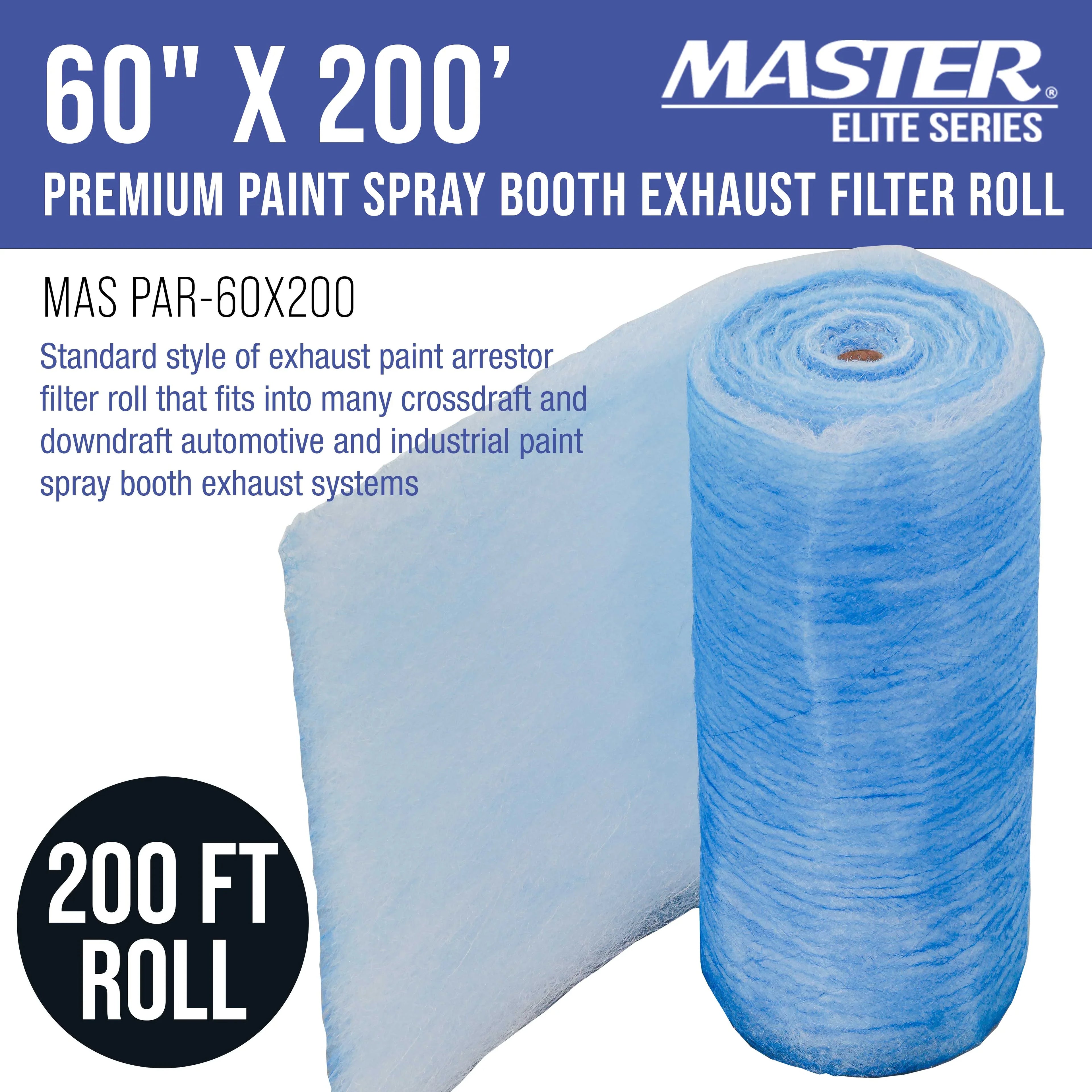 Master Elite Premium Paint Spray Booth Exhaust Filter Roll, 60" x 200' - 18 Gram Heavy-Duty Fiberglass Paint Arrestor - Captures Traps Overspray Paint Particles in Auto Autobody Refinish Booths