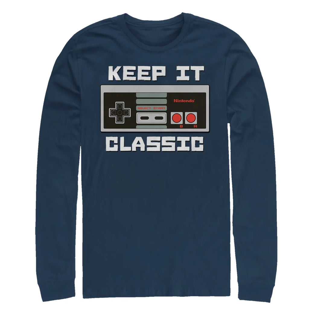 Men's Nintendo  Classic Controller  Long Sleeve Shirt Navy Blue  Large