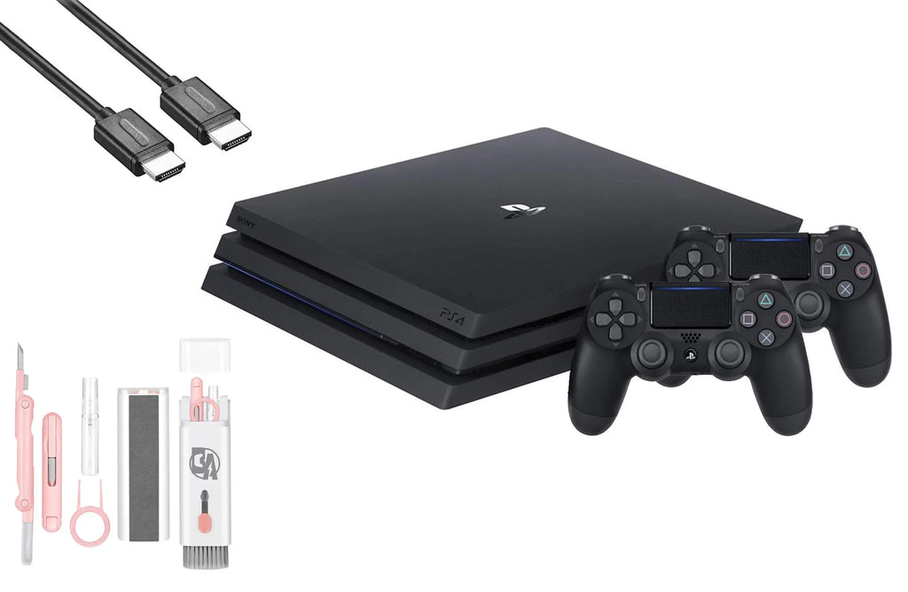 Sony PlayStation 4 Pro 1TB Gaming Console Black  Cable 2 Controller With   Cleaning Kit Bundle Like New