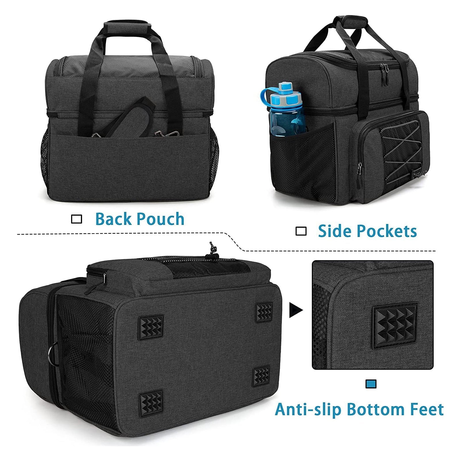 Suzicca Bowling Bag for 2 Balls Portable Bowling Tote Bag with Padded Ball Holder for Double Ball and Pair of Bowling Shoes up to Mens 16