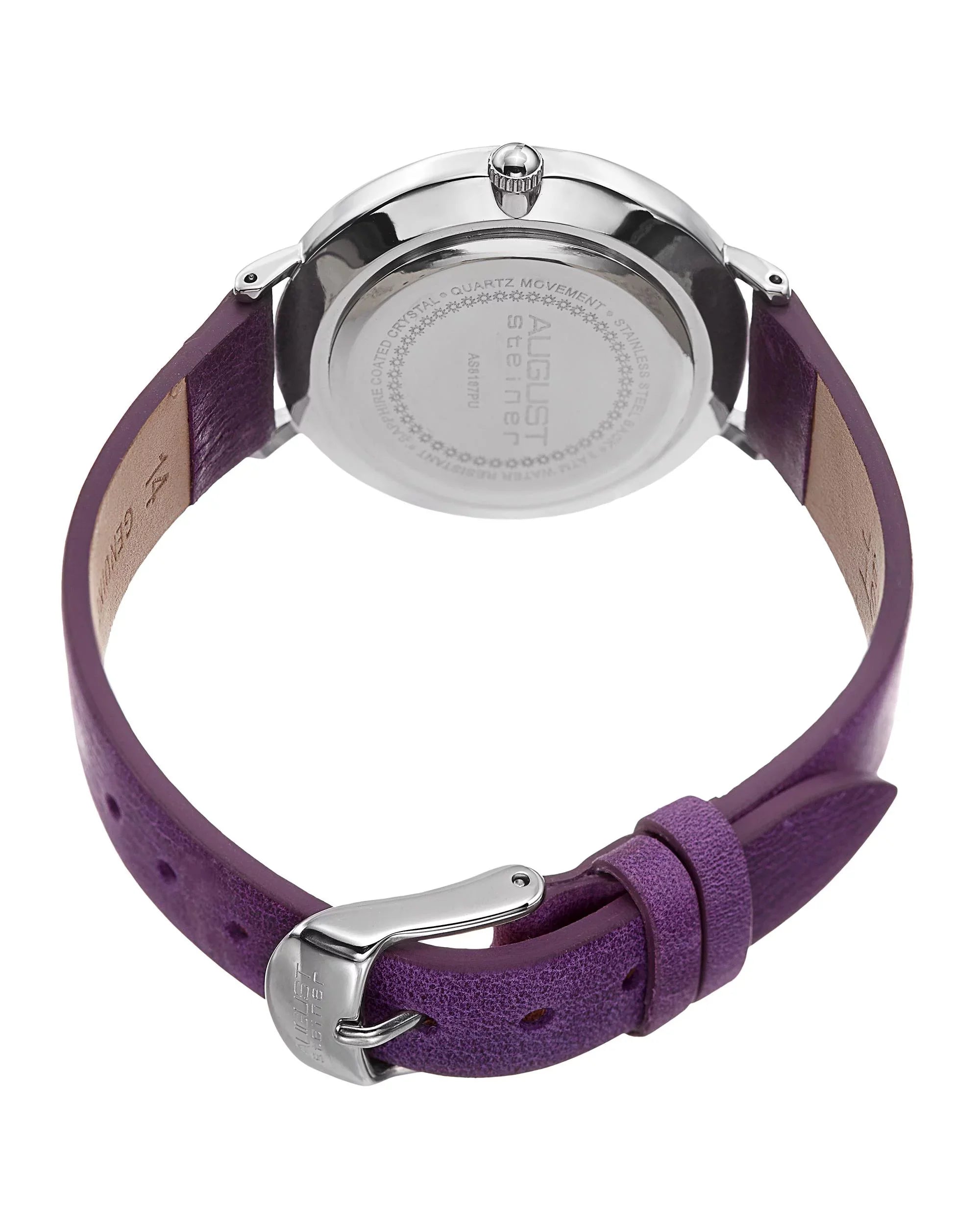 Women's  Silver-Tone Watch with Purple Leather Band