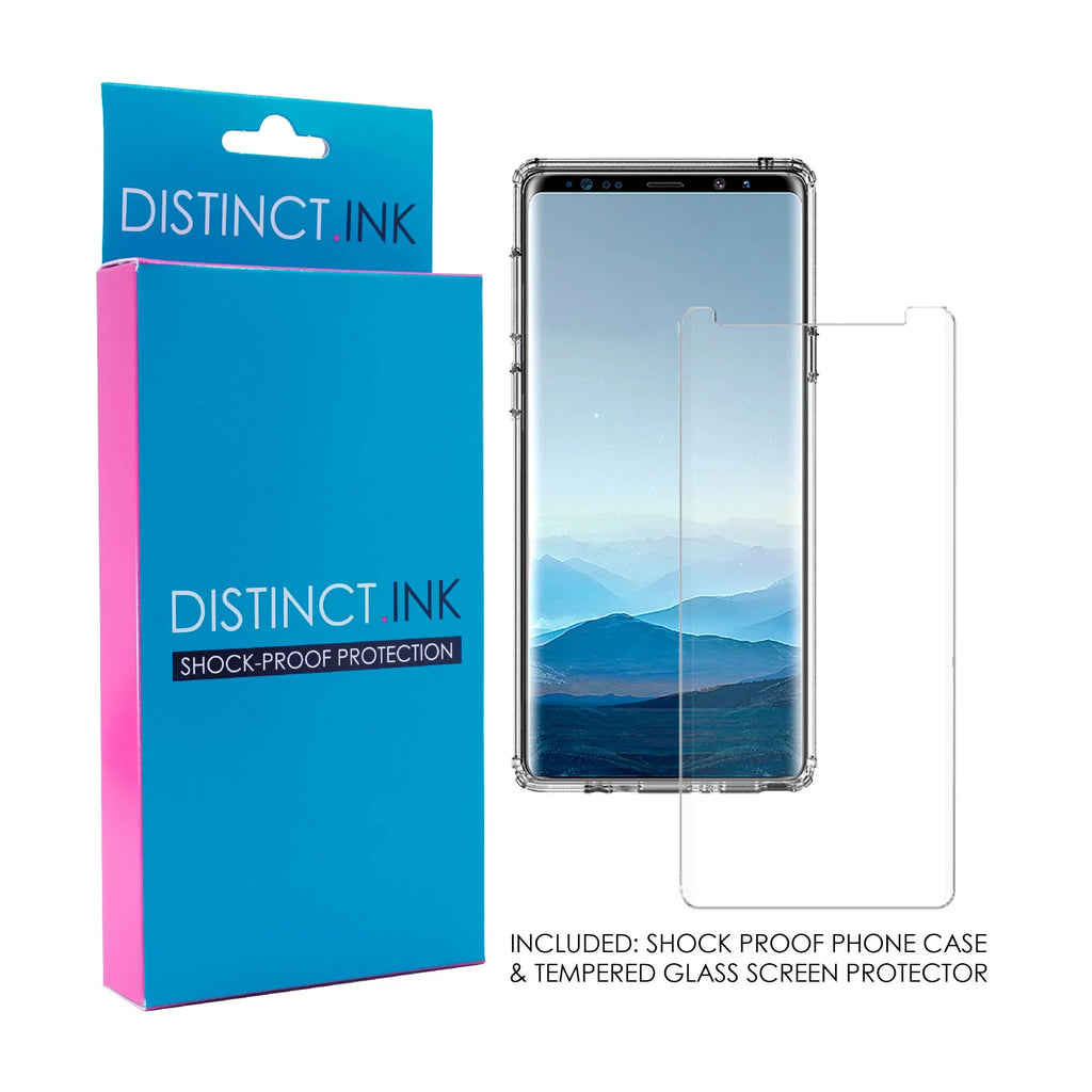 DistinctInk Clear Shockproof Hybrid Case for Samsung Galaxy Note 9 -  Bumper, Acrylic Back, Tempered Glass Screen Protector - Faith / Hope / Love - Black & White - Christ