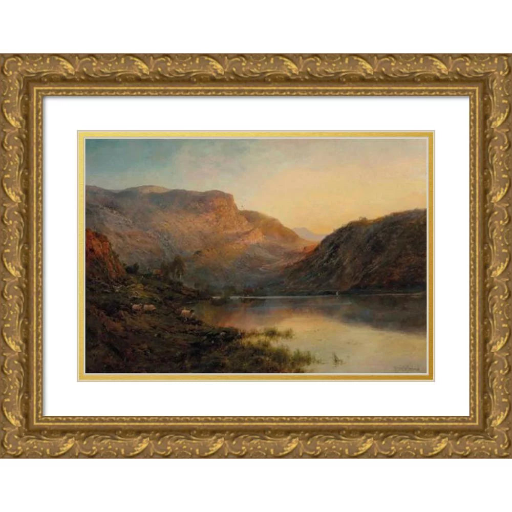 Alfred de Bréanski 18x13 Gold Ornate Wood Frame and Double Matted Museum Art Print Titled - The Evening Glow, Vale of Eagle, Loch Lomond