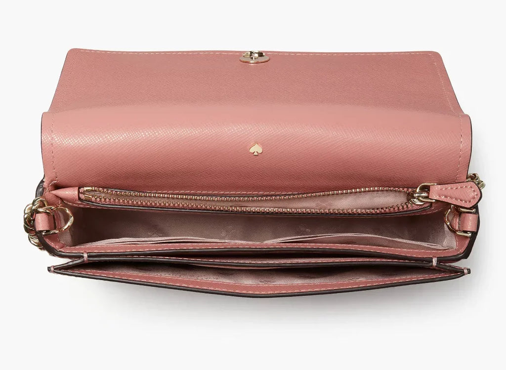 Kate Spade Spencer Flap Chain Wallet Crossbody Bag Serene Pink Saffiano Leather