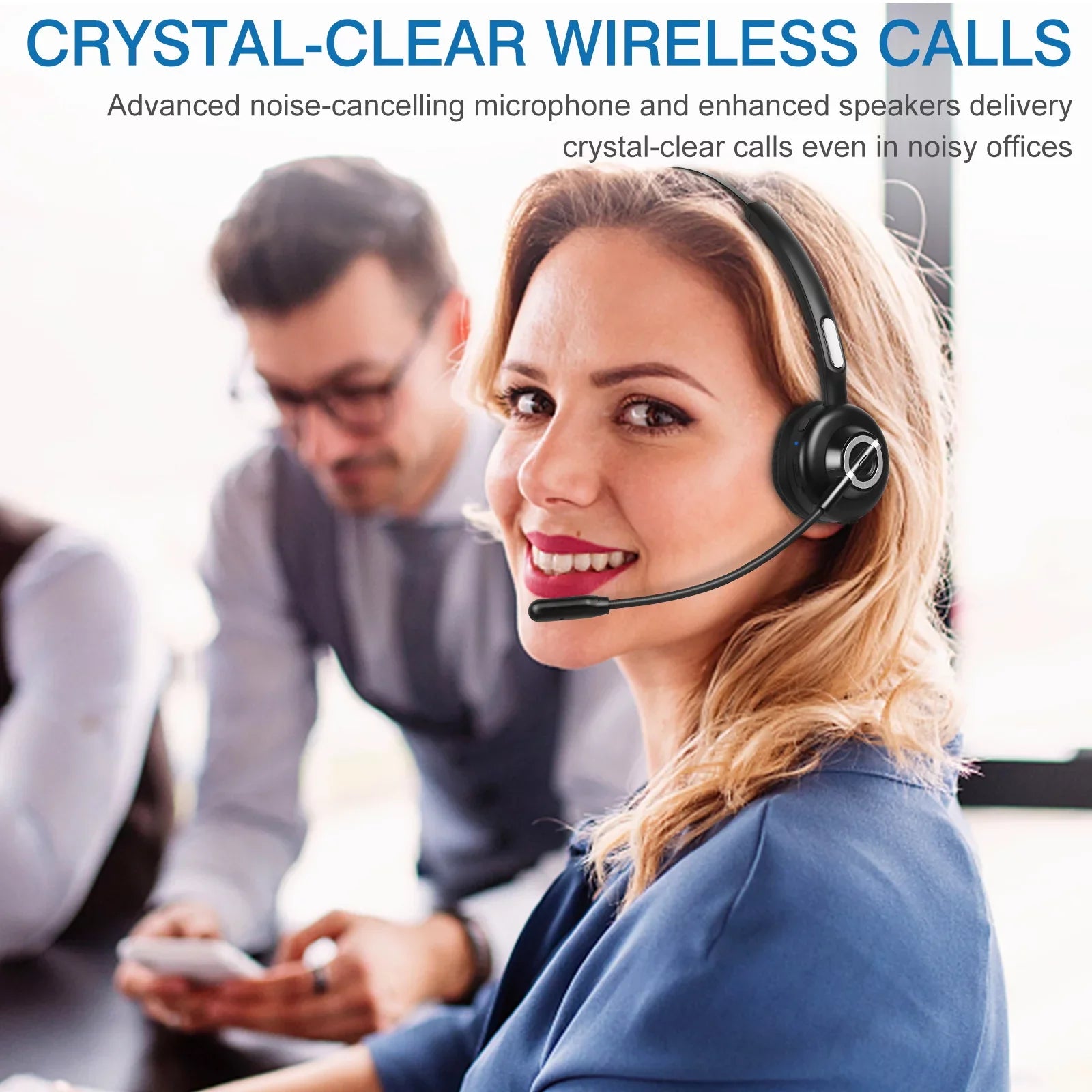 Comfortable Bluetooth Headset, - Wireless Headset with Microphone, Wireless Cell Phone Headset with Noise Isolation Mic Charging Base Mute Function for Oppo  Pro With Charging Dock