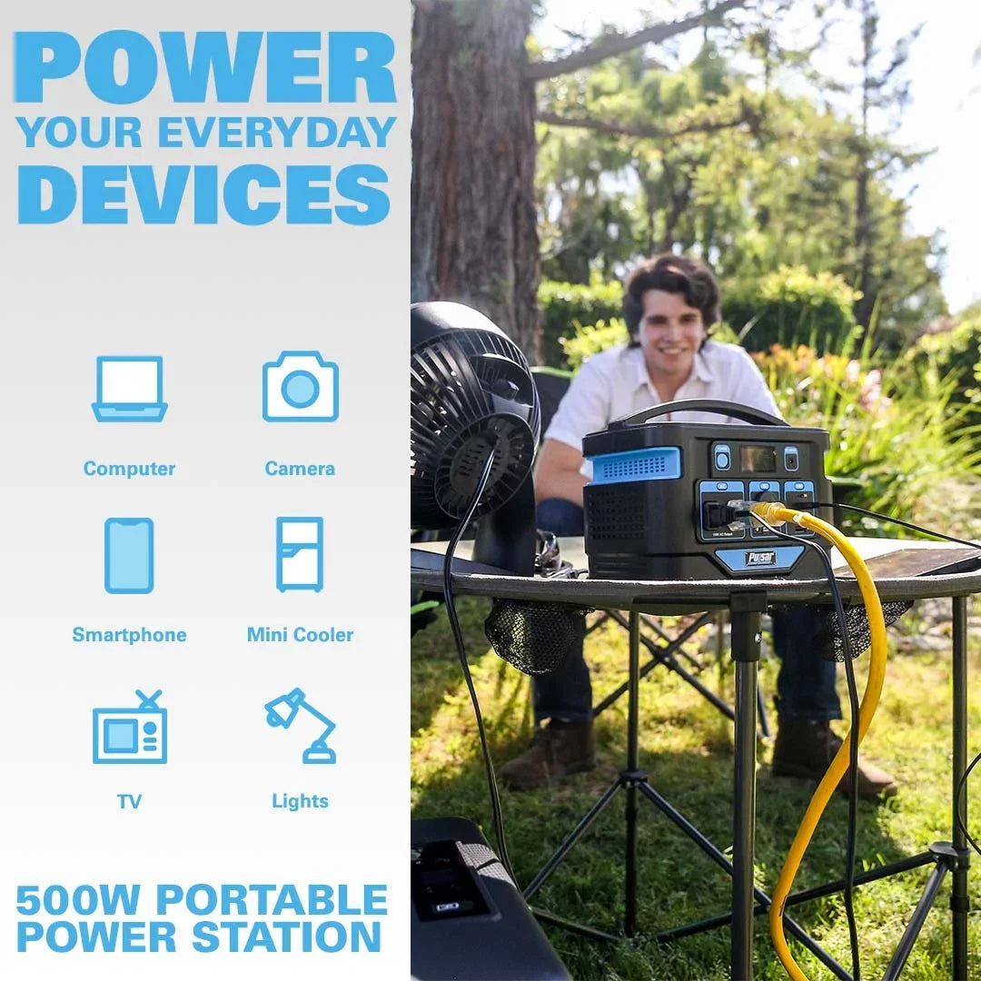 Pulsar 500 Watt Lithium-Ion Portable Power Station with  Display and Wireless Charging Pad (518Wh Capacity)