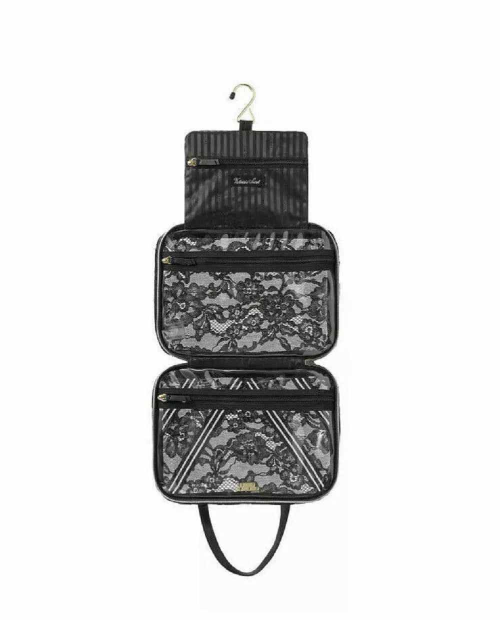 Victoria's Secret Floral Lace Jetsetter Travel Case Bag Black & Clear Cosmetics