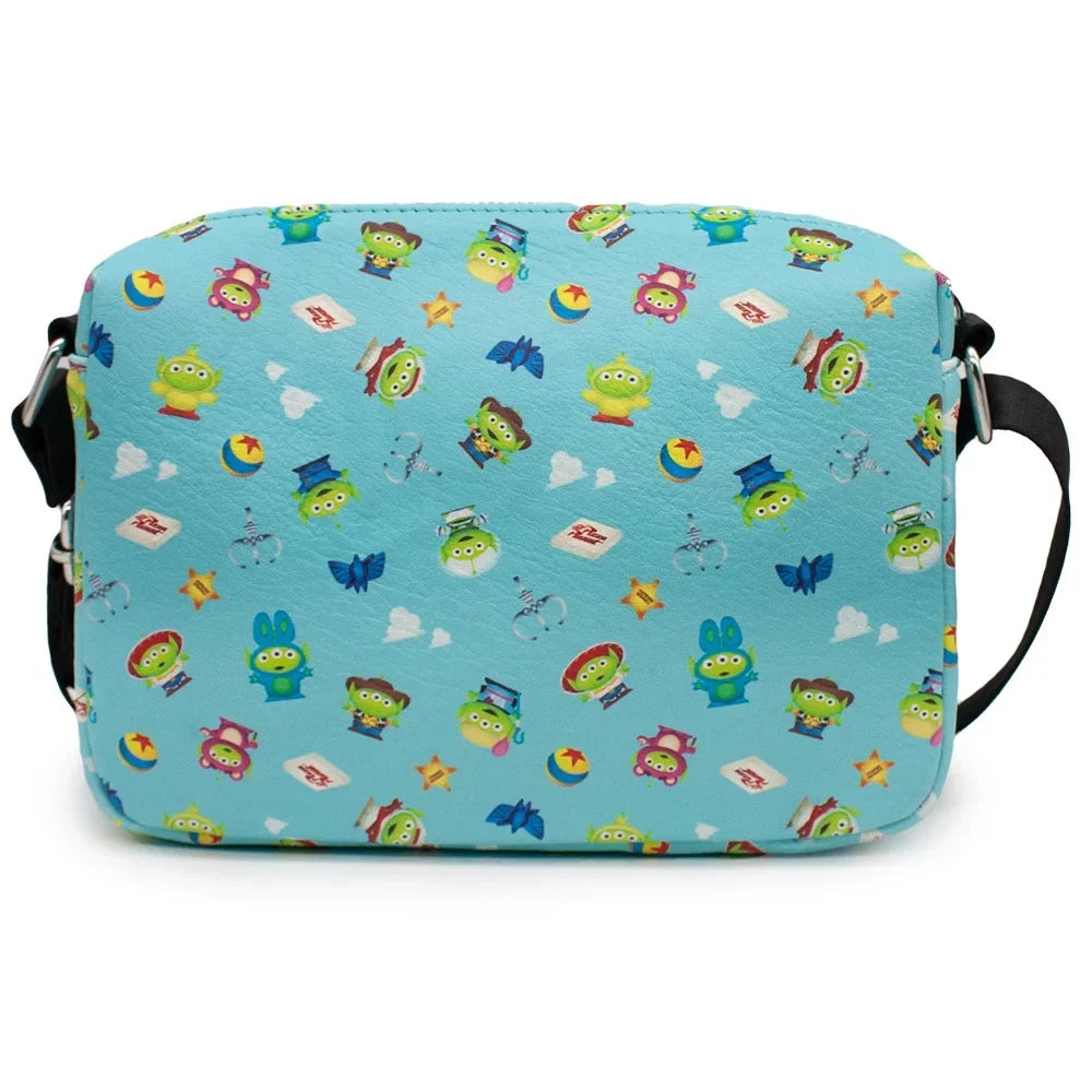 Disney Bag, Cross Body, Rectangle, Pixar Toy Story Alien Remix Pizza Planet Collage, Blue, Vegan Leather