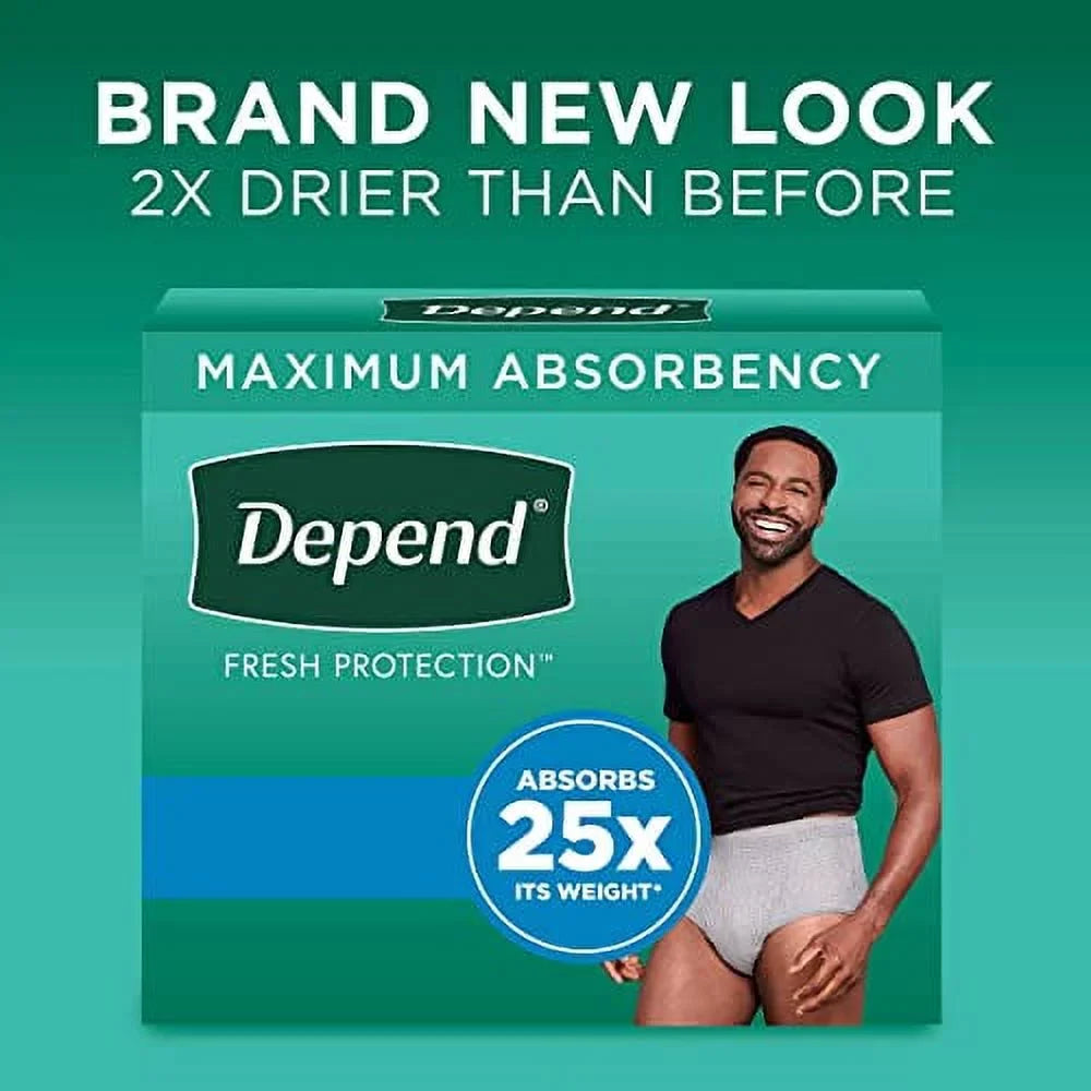 Depend Fresh Protection Adult Incontinence Underwear for Men (Formerly Depend Fit-Flex), Disposable, Maximum, Extra-Large, Grey, 26 Count, Packaging May Vary