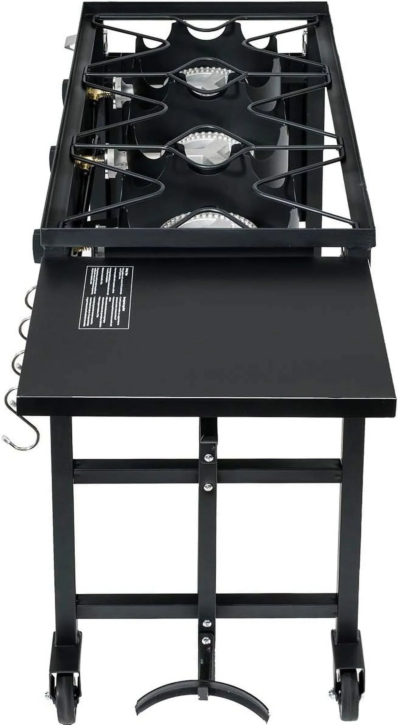 Portable Propane 87,000- Triple-Burner Outdoor Camp Stove Side Table Patio Cooking Wheel /Regulator 4 Hook Utensil Holder