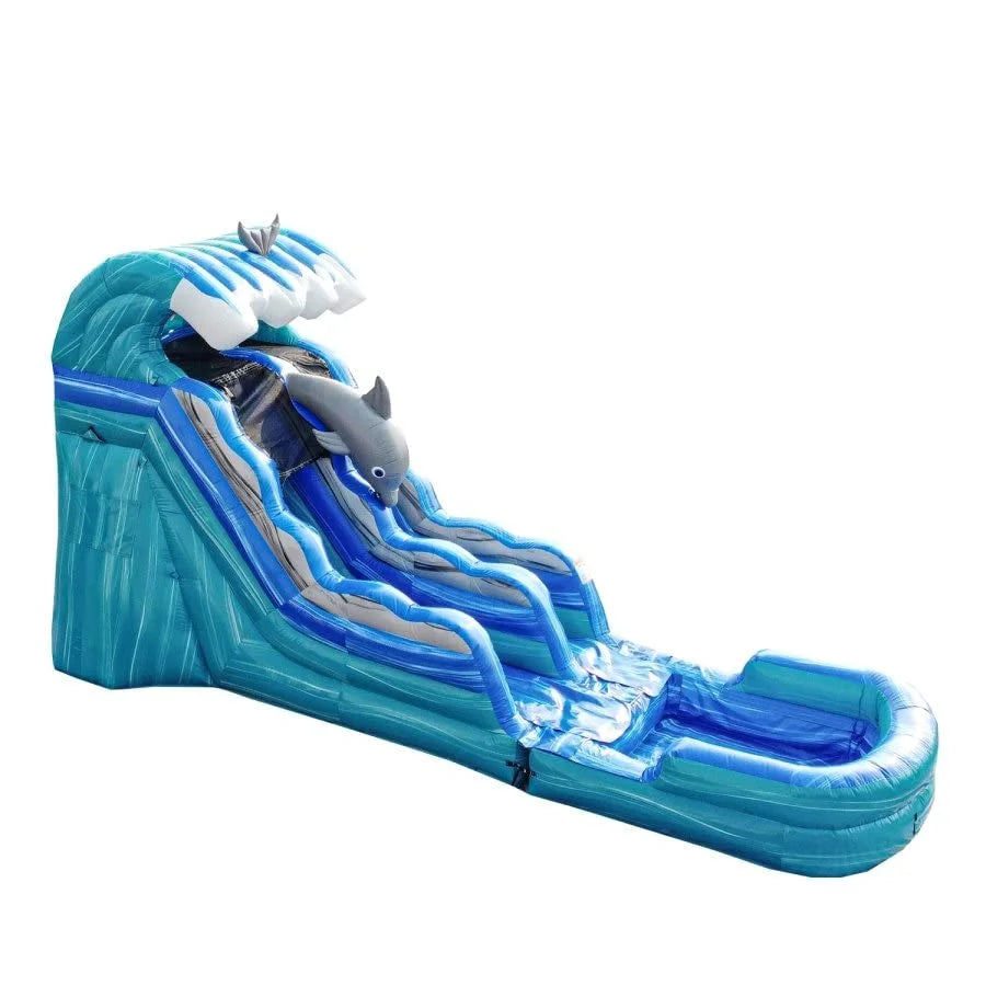 JumpOrange Outdoor Dolphins Commercial Grade Inflatable Slide with Blower Water Slide with Pool for Kids and Adults