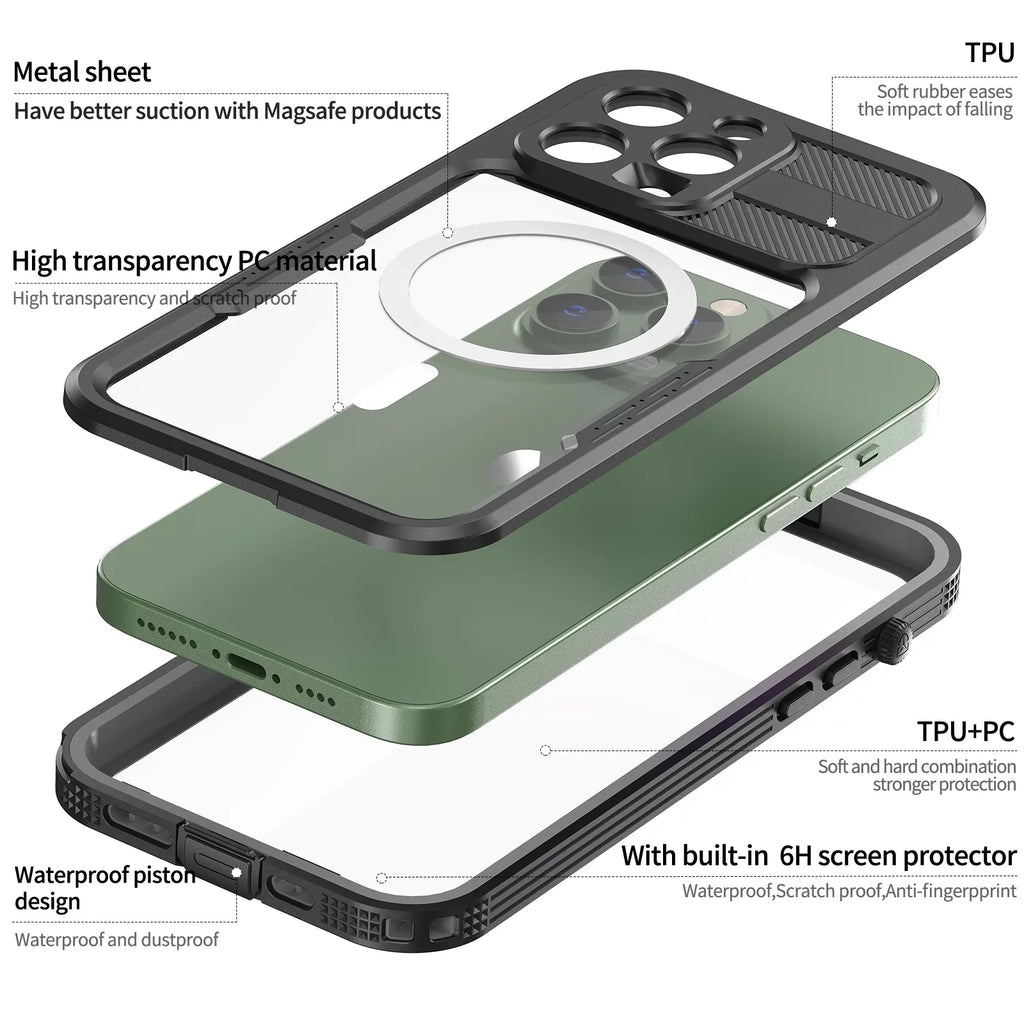 for iPhone 14 Pro Max 6.7" Case Waterproof, Built-in 6H Screen Protector [Real 360][ Underwater][14FT Military Dropproof][Dustproof][Compatible with MagSafe] for iPhone 14 Pro Max - Black